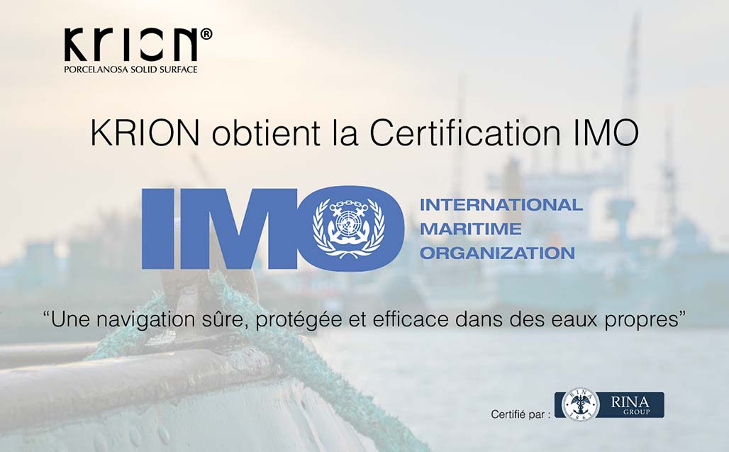 KRION passe  avec succès les tests rigoureux de la Certification IMO (International Maritime Organization) SOLID SURFACE